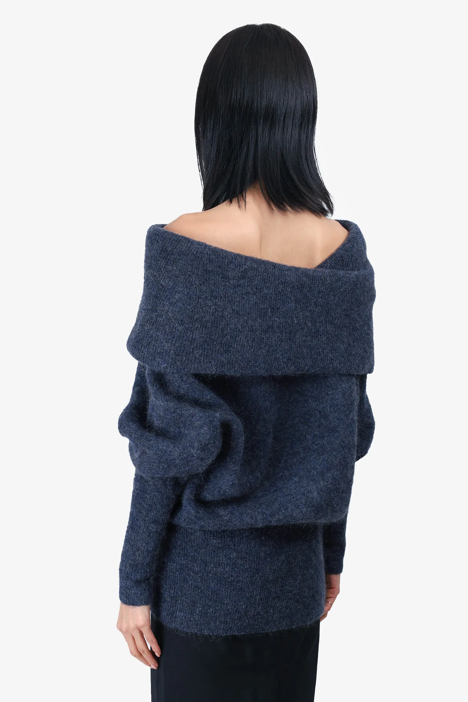 Acne Studios Navy Mohair Off-Shoulder Sweater Size S
