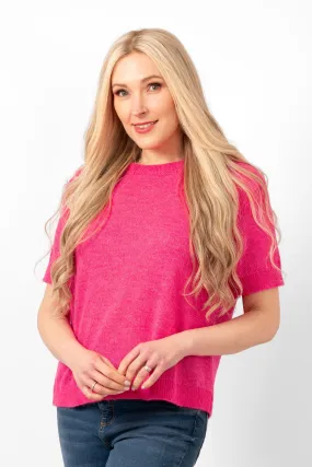 Cece Wool Blend Short Sleeve Box Jumper - Fuchsia