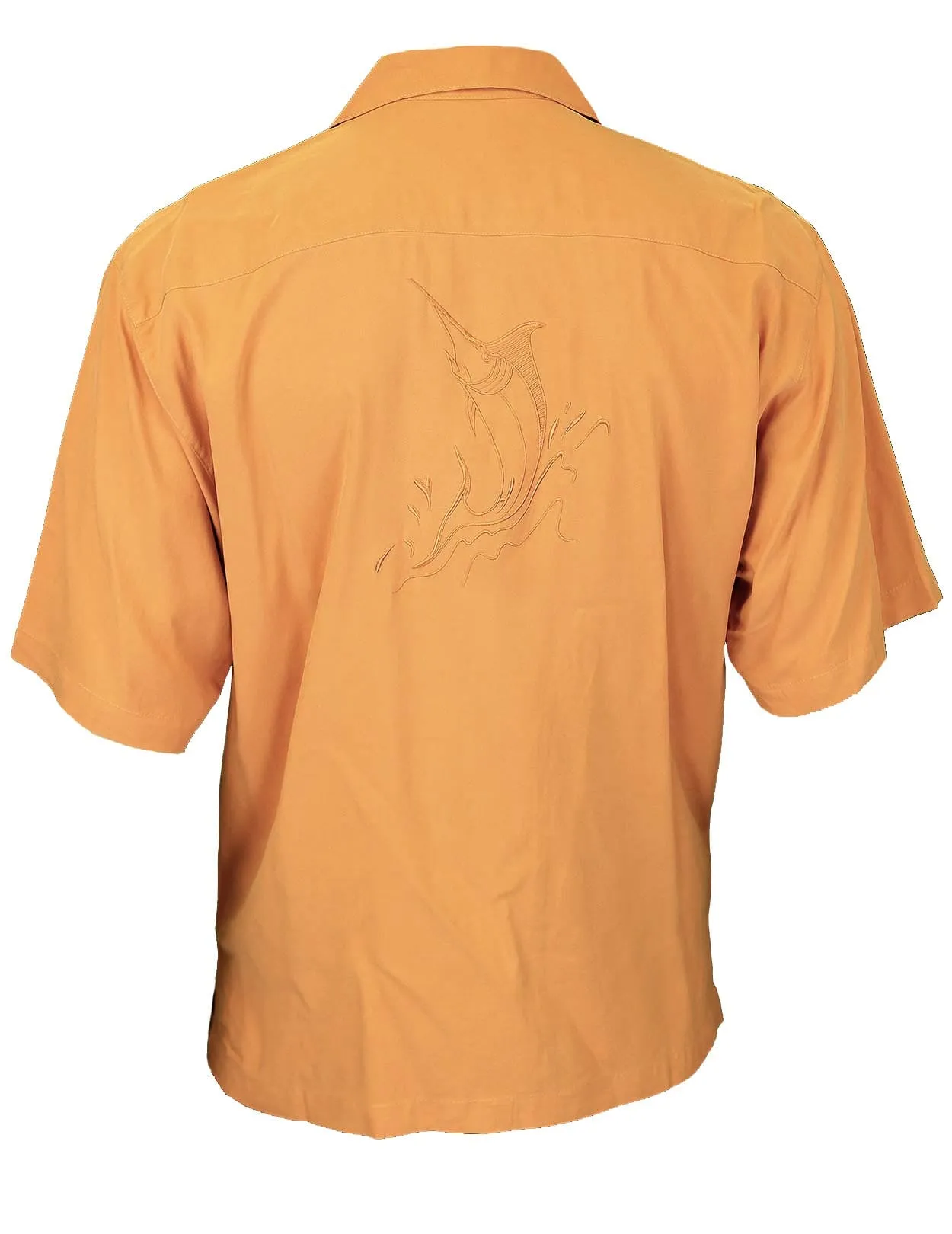 Embroidered Swordfish Orange Aloha Silk Shirt