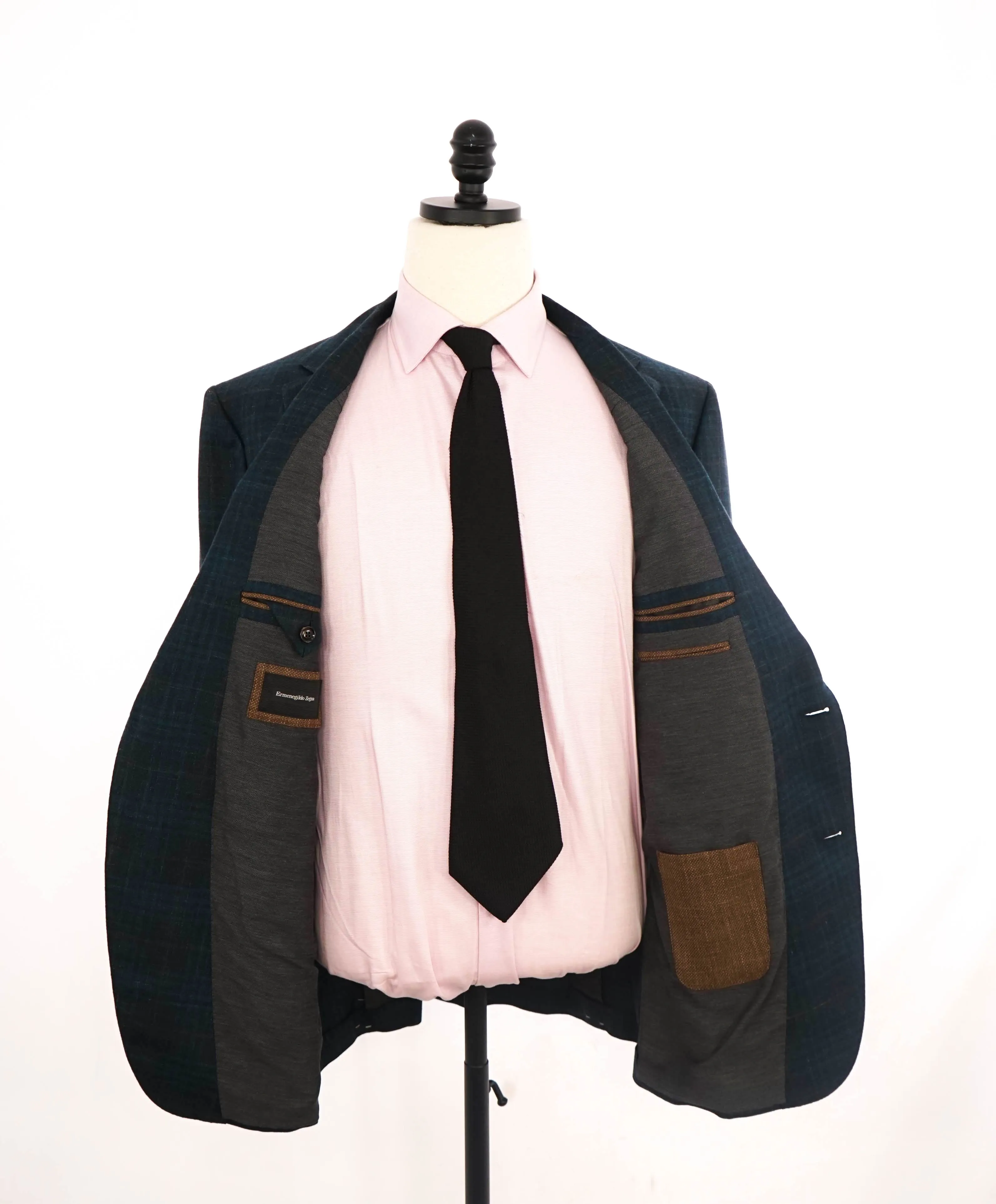 ERMENEGILDO ZEGNA - GREEN/Camel/Blue Check *CASHMERE* SILK/LINEN Blazer - 46R