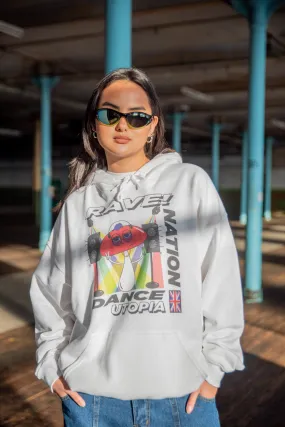 Hoodie in White with Mushroom Dance Utopia Print