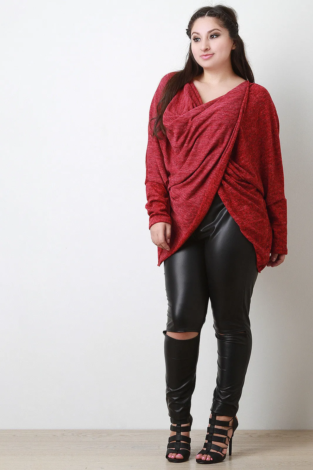 Marled Knit Twisted Sweater Top