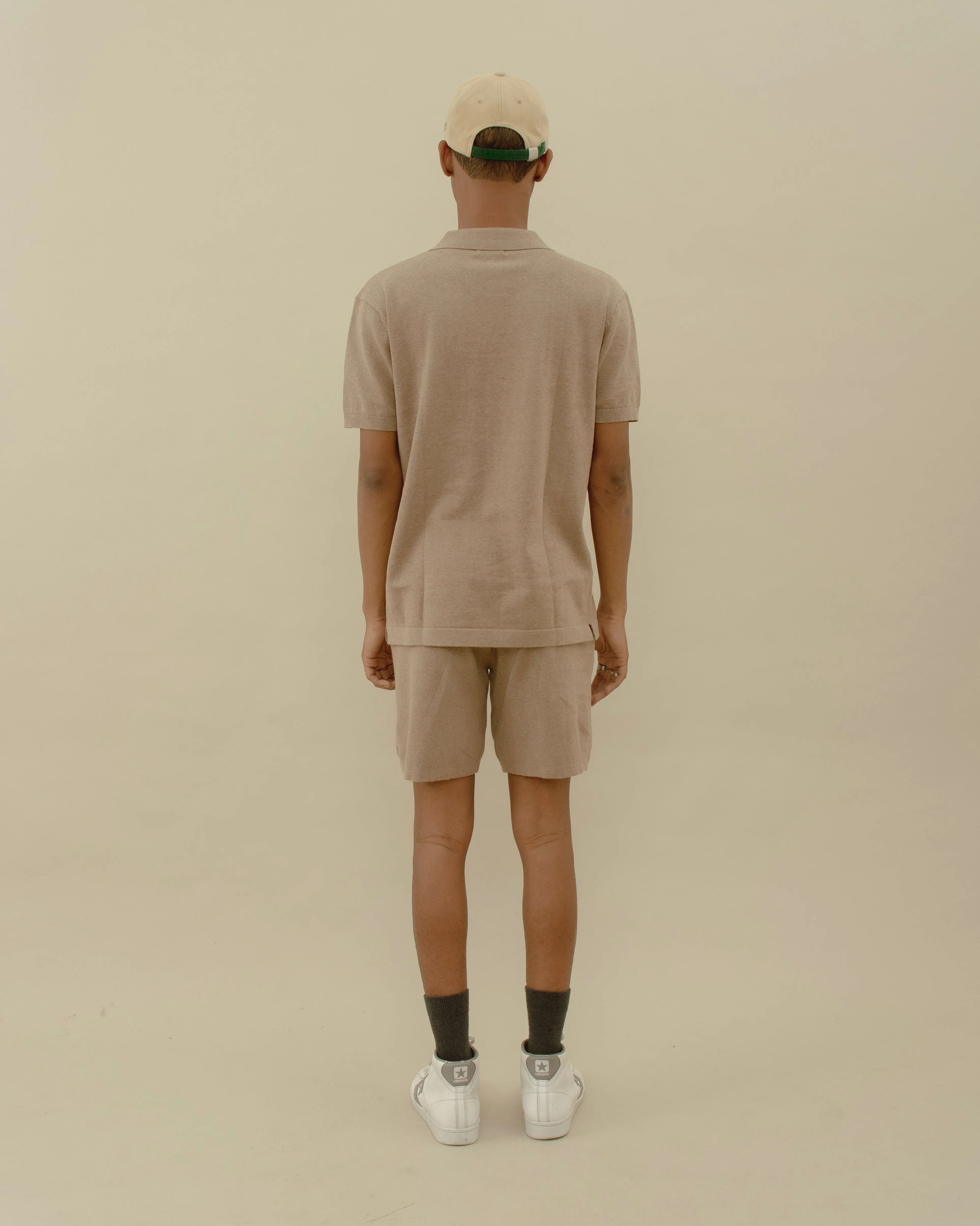 Men Basic Knit Polo T-shirt Brown