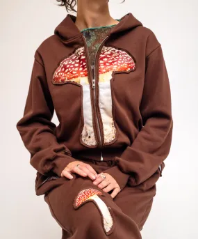 Mushroom Embossed Graphic Zip Up Hoodie