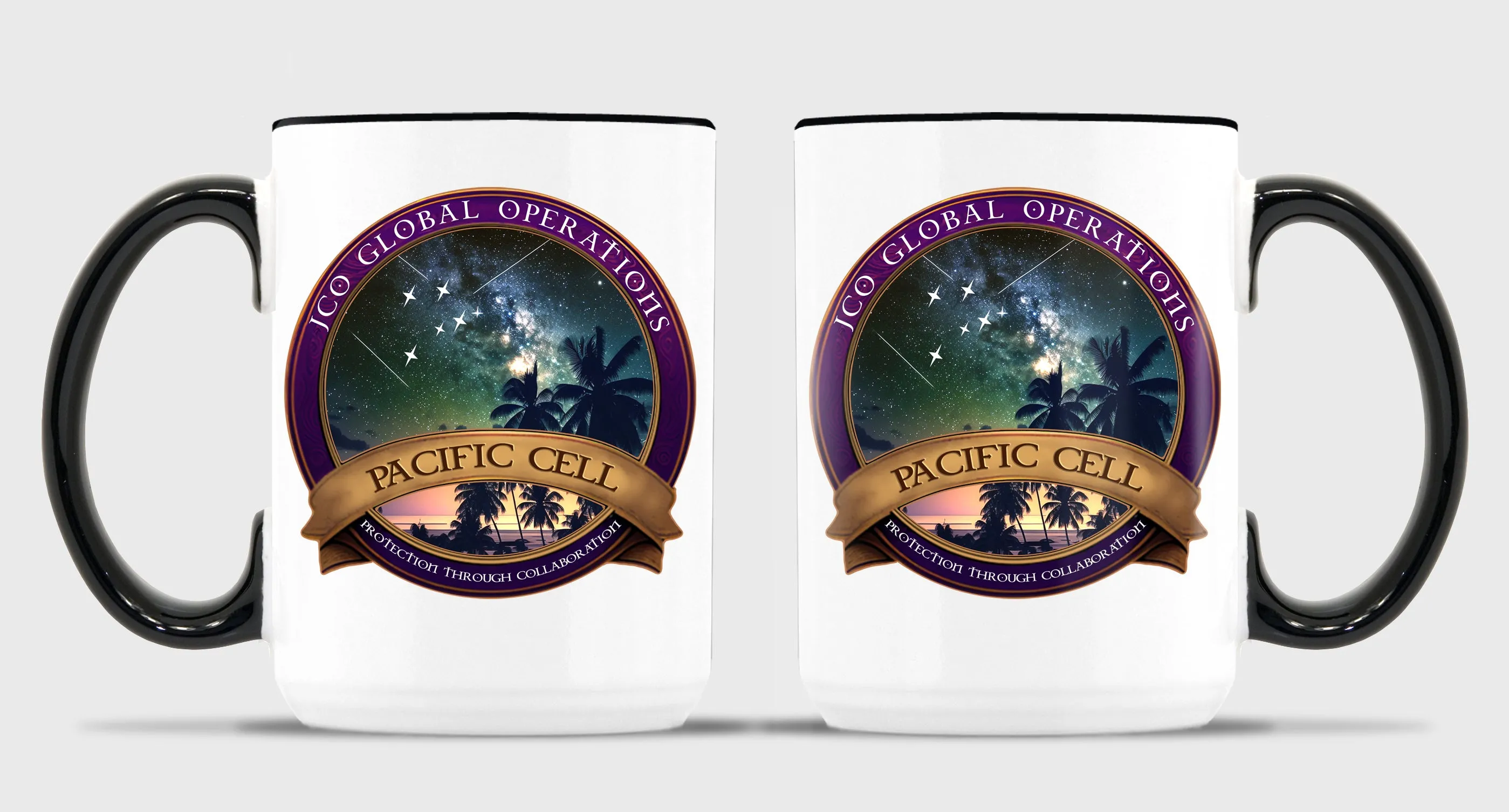 Pacific Cell 15 oz Coffee Mug- All White or White with Black Trim.