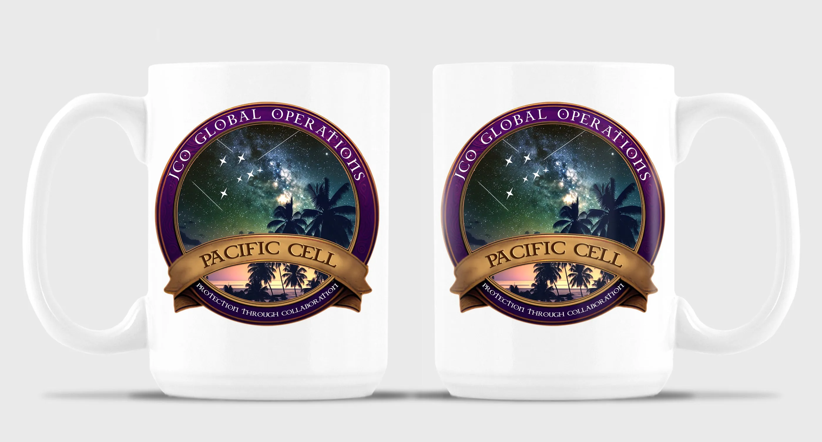Pacific Cell 15 oz Coffee Mug- All White or White with Black Trim.