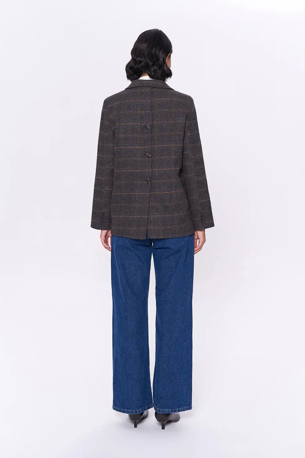 Pocket Writing Detailed Tweed Blazer Jacket Brown