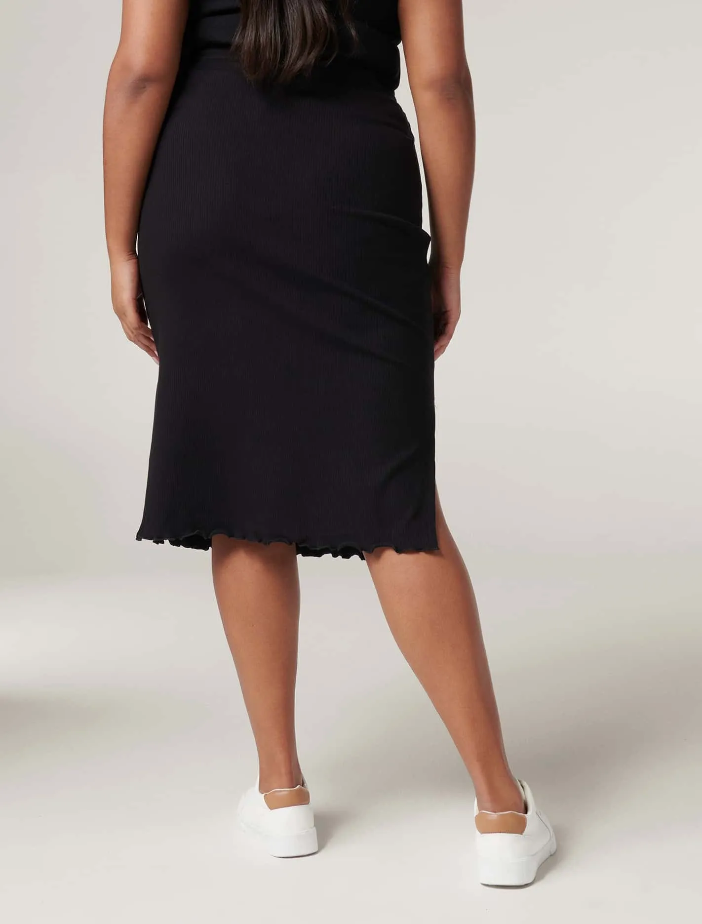 Rania Curve Rib Drawcord Midi Skirt