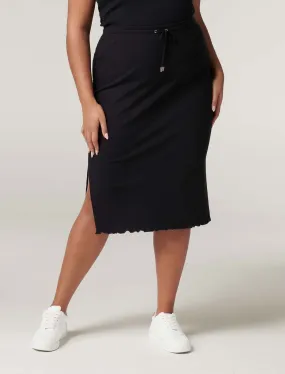 Rania Curve Rib Drawcord Midi Skirt