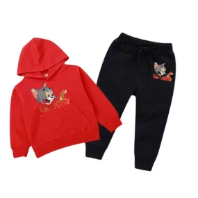 Red Tom And Jerry Printed Kids Hoodie Set
