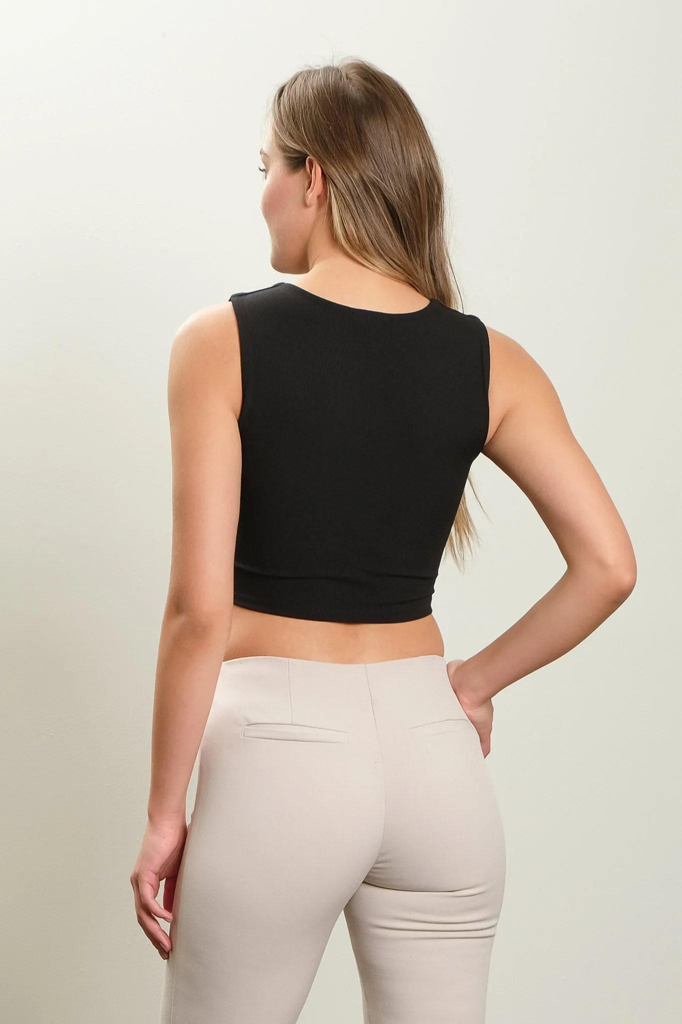 REVERSIBLE SLEEVELESS KNIT CROP TOP