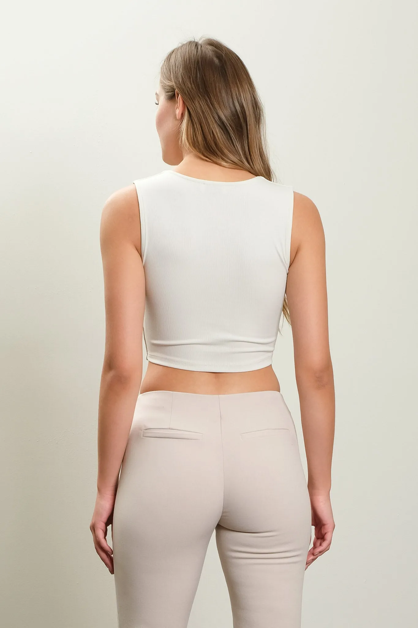 REVERSIBLE SLEEVELESS KNIT CROP TOP