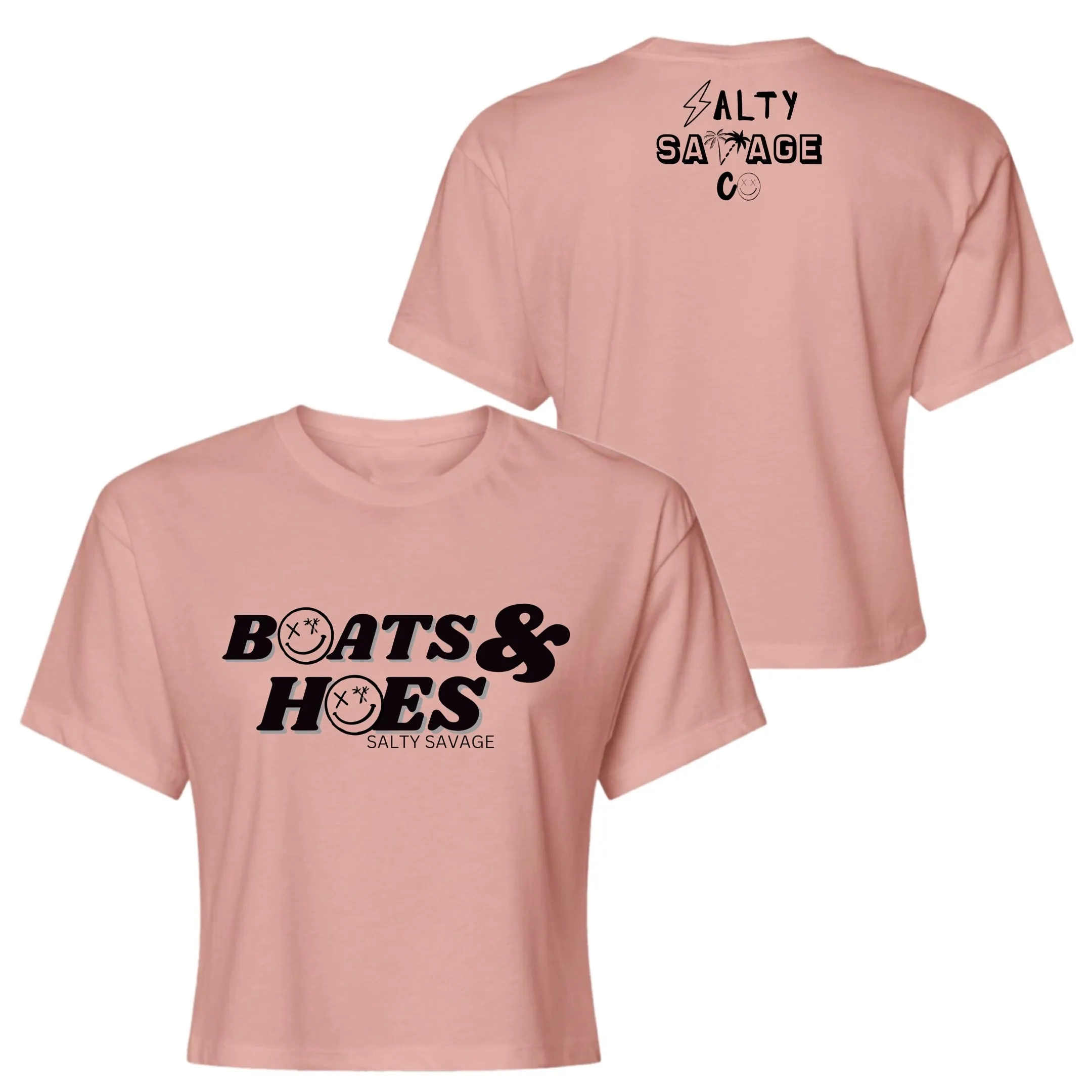 Salty Savage Ladies "BOATS & HOES" Performance Crop Tee