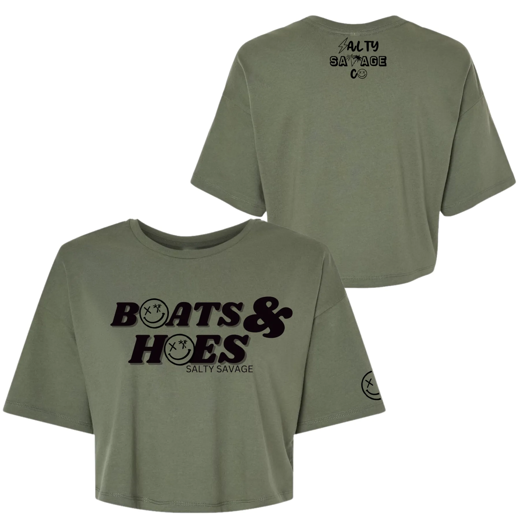 Salty Savage Ladies "BOATS & HOES" Performance Crop Tee
