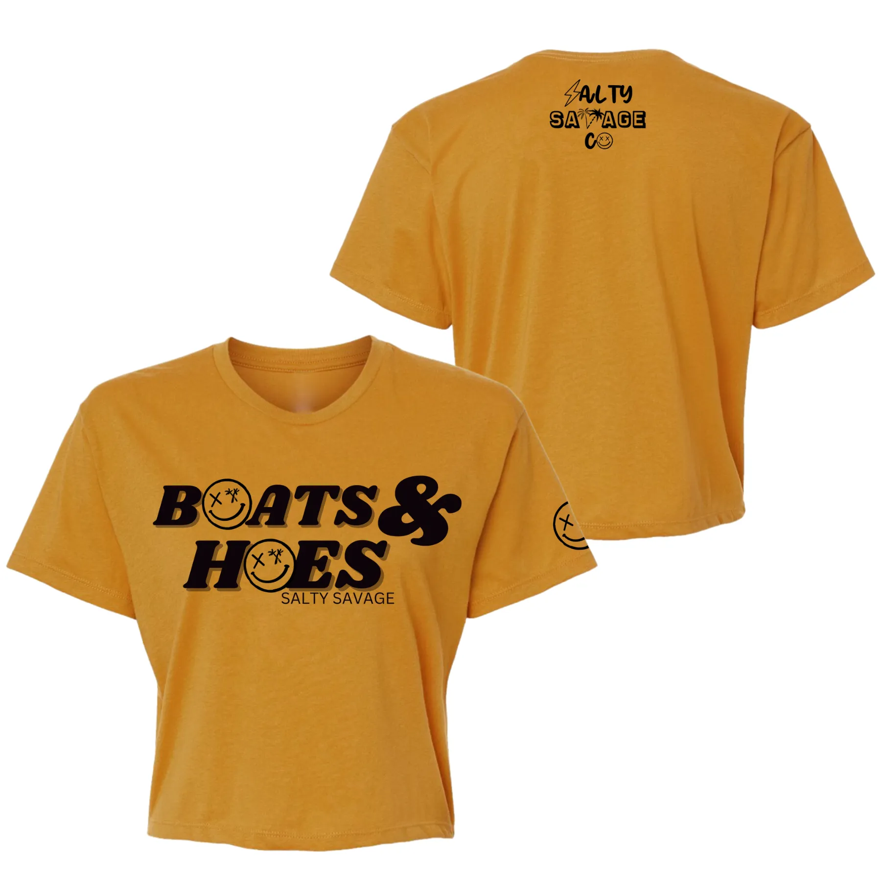 Salty Savage Ladies "BOATS & HOES" Performance Crop Tee