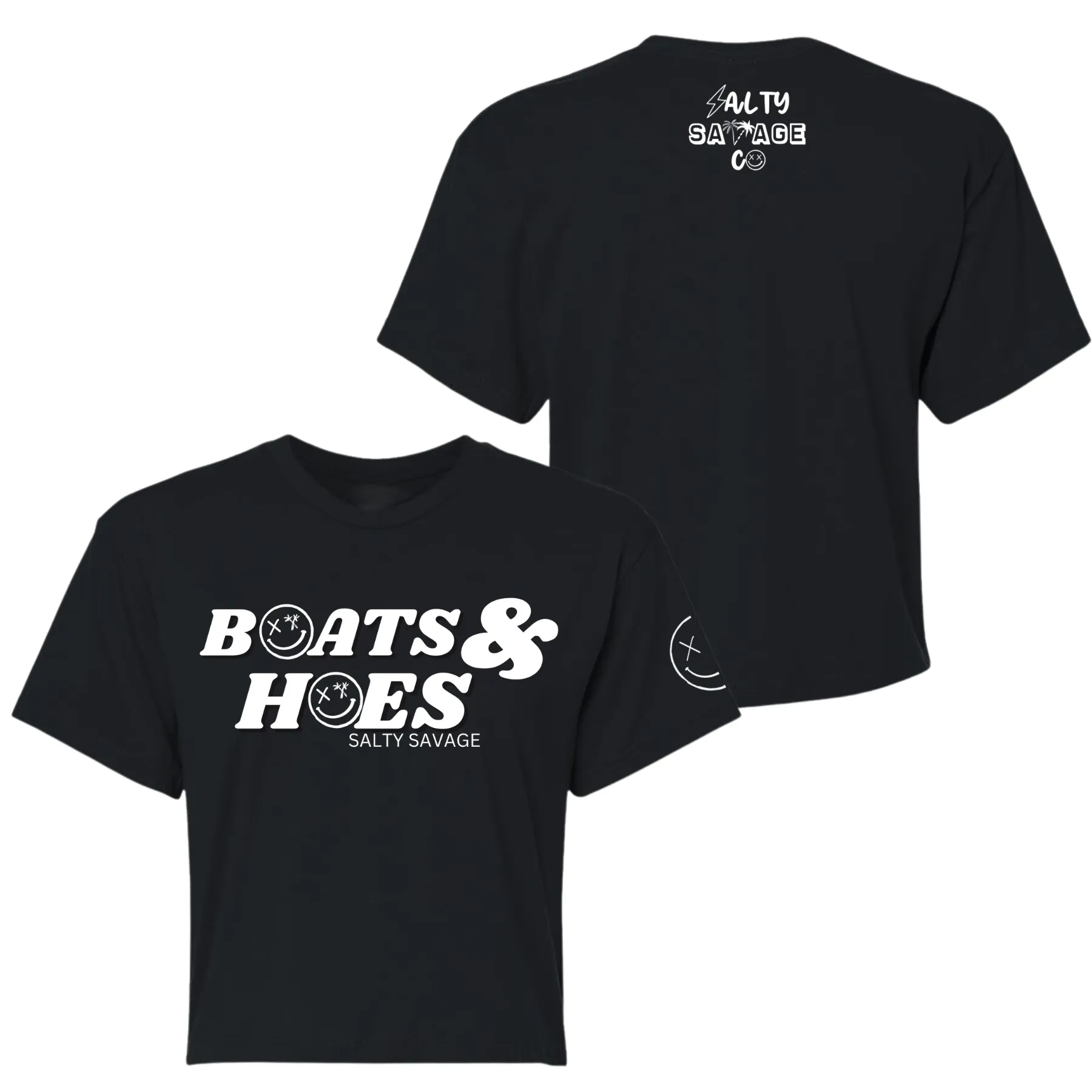 Salty Savage Ladies "BOATS & HOES" Performance Crop Tee