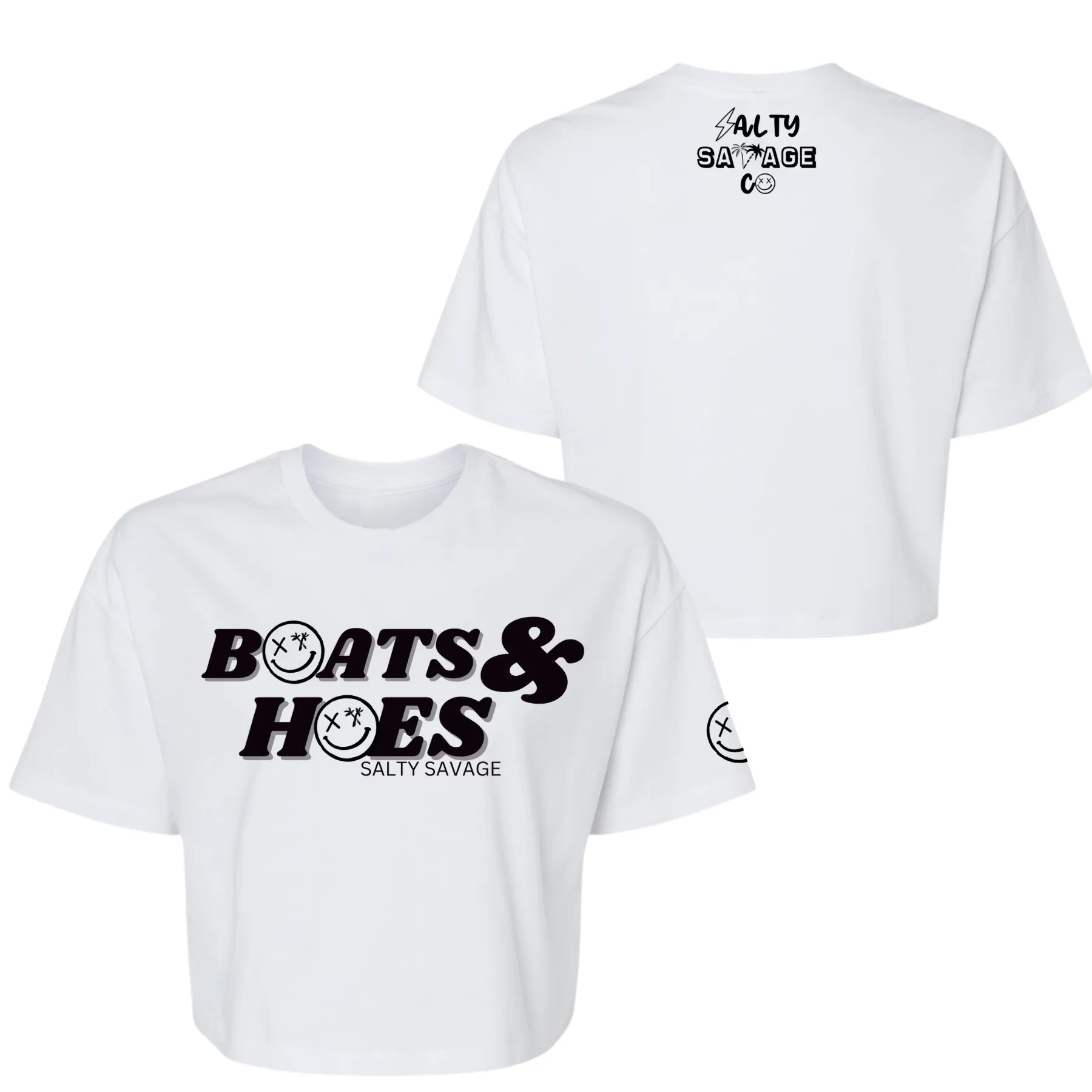 Salty Savage Ladies "BOATS & HOES" Performance Crop Tee