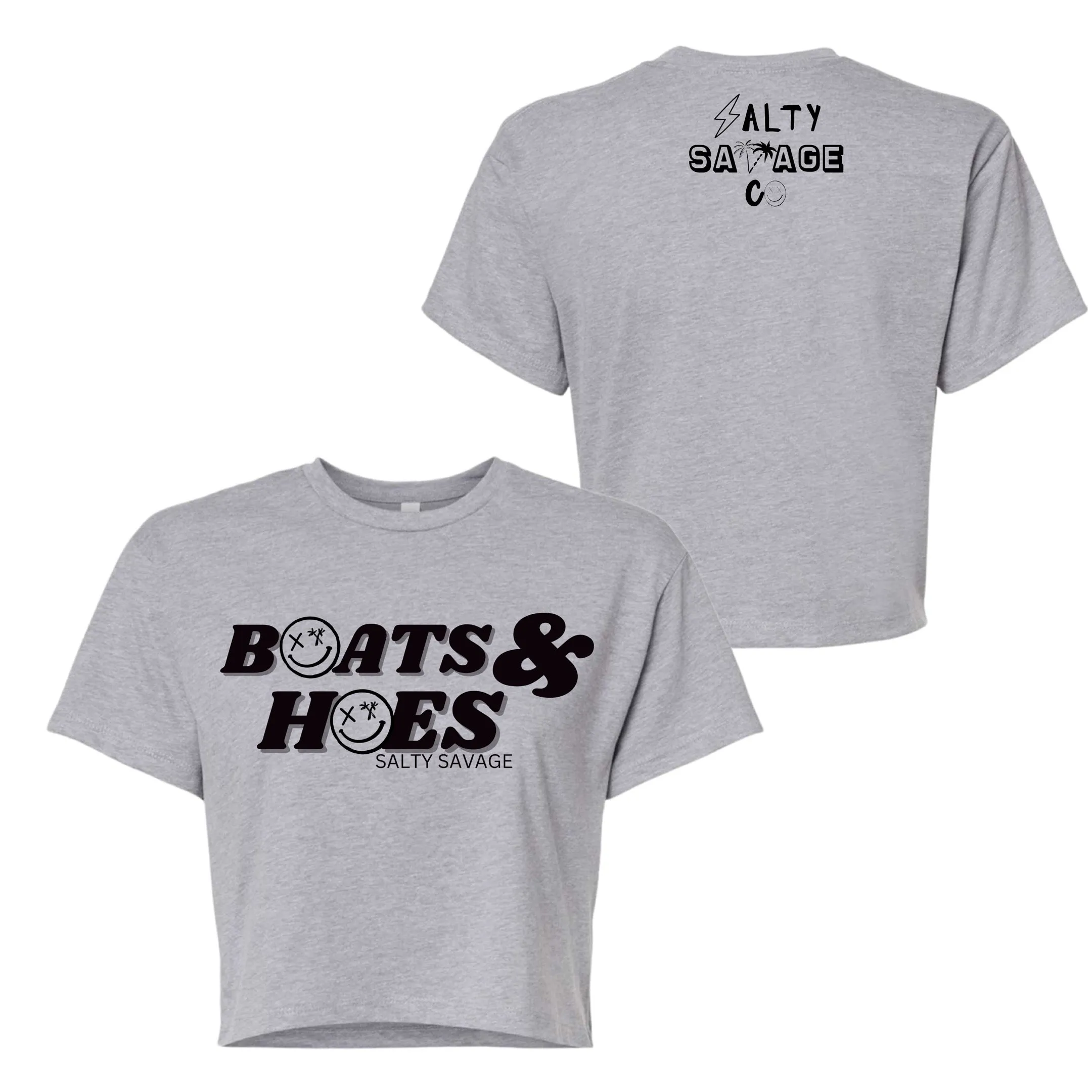 Salty Savage Ladies "BOATS & HOES" Performance Crop Tee