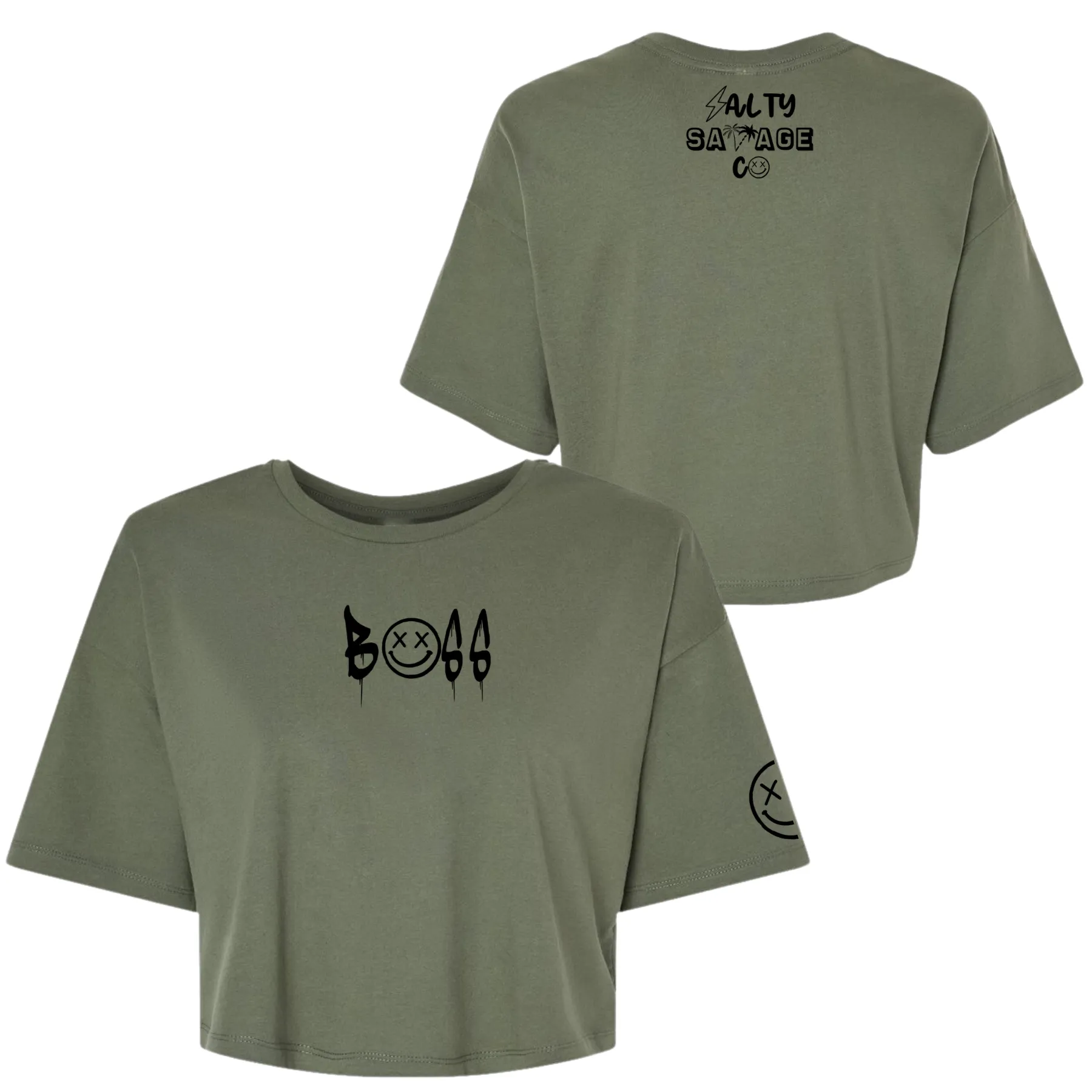 Salty Savage Ladies "BOSS"  Performance Crop Tee | Micro