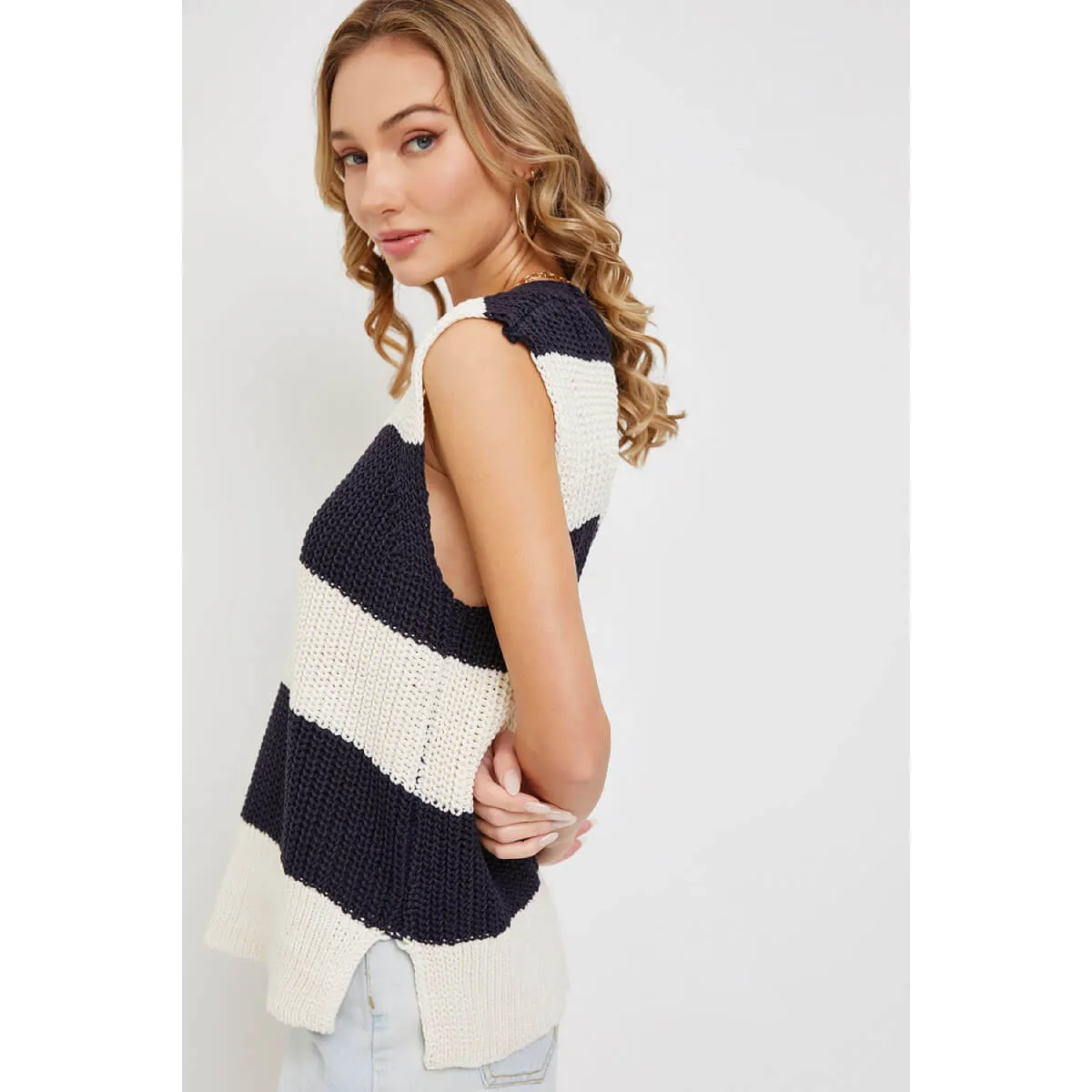 Striped V-Neck Knit Sweater Vest