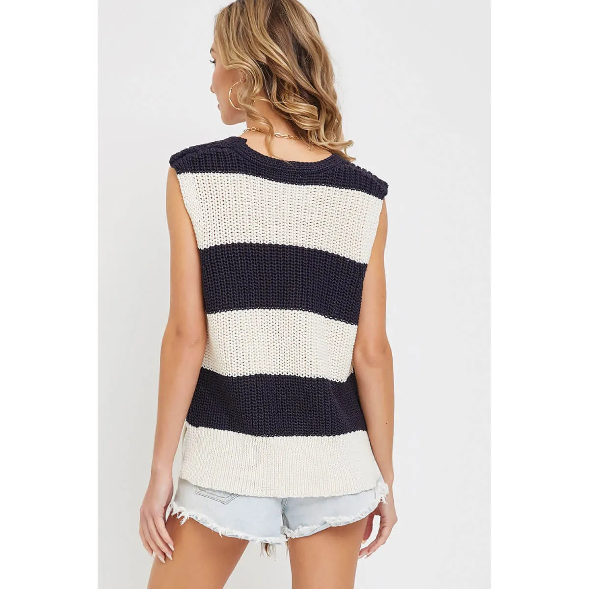Striped V-Neck Knit Sweater Vest