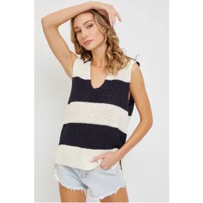 Striped V-Neck Knit Sweater Vest