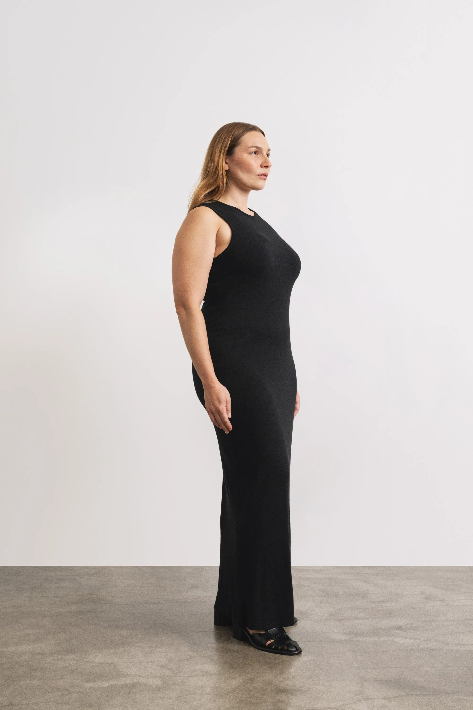 Tasi Dress, Regen Silk Noil Jersey, Black