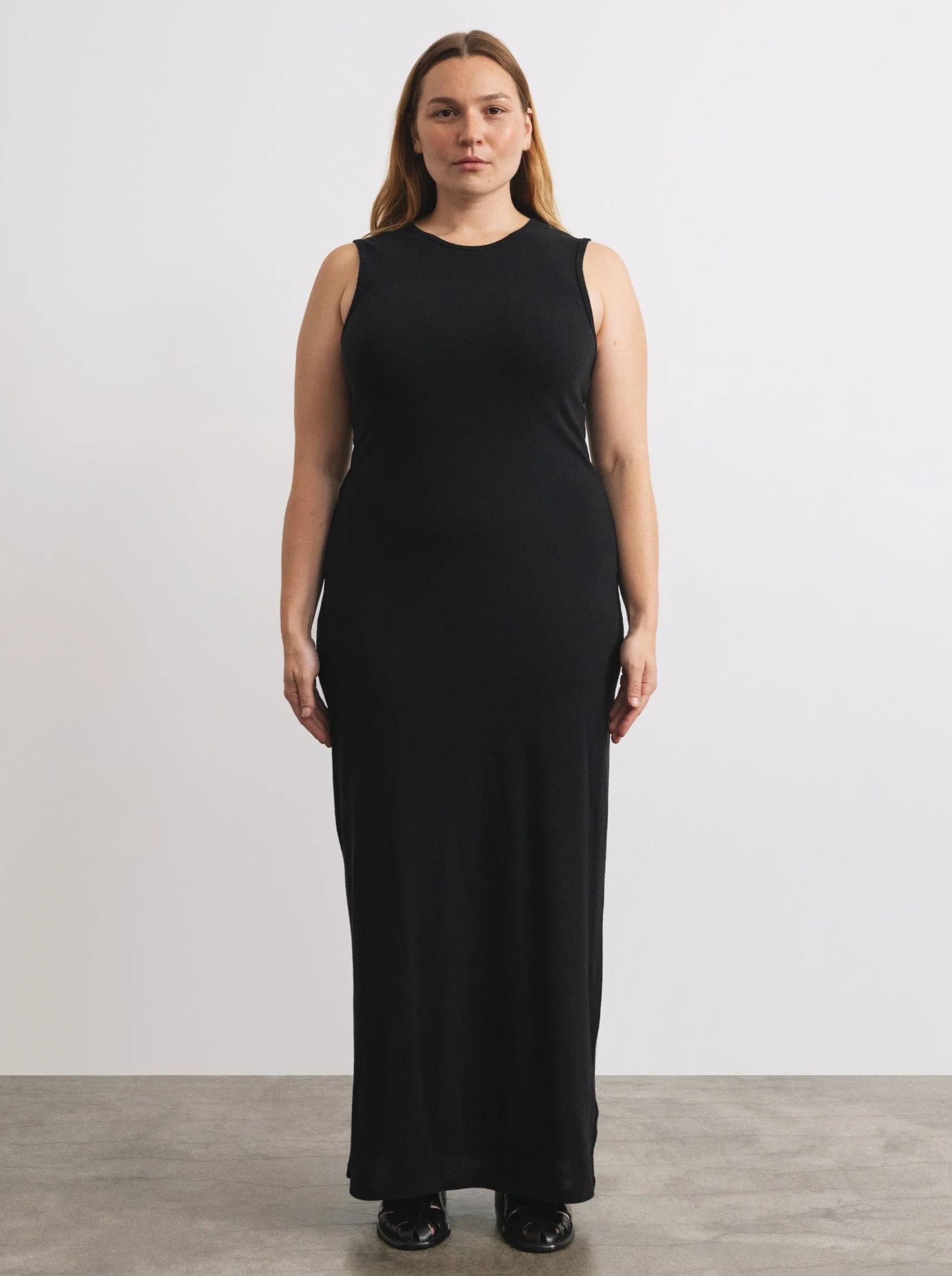 Tasi Dress, Regen Silk Noil Jersey, Black