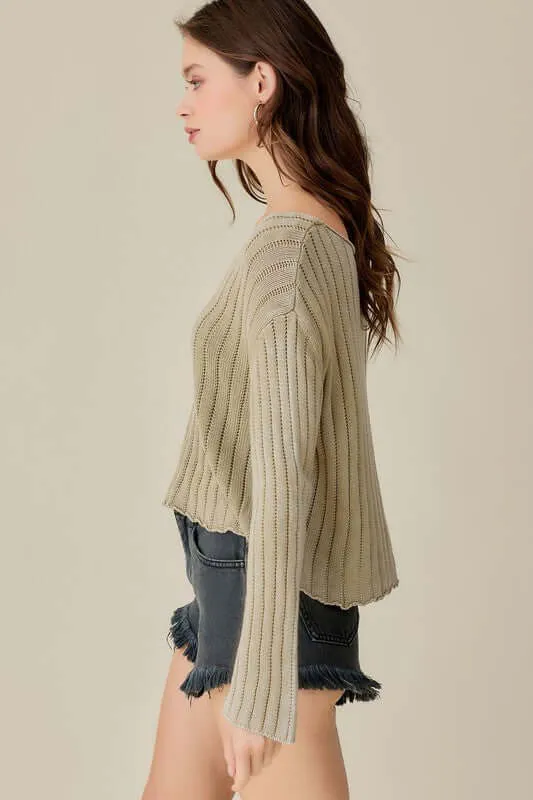 V Neck Washed Crop Sweater