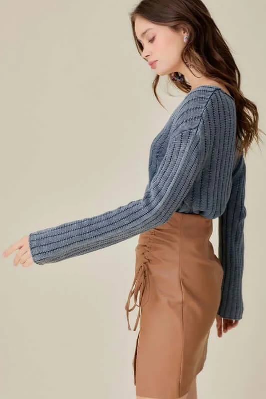 V Neck Washed Crop Sweater