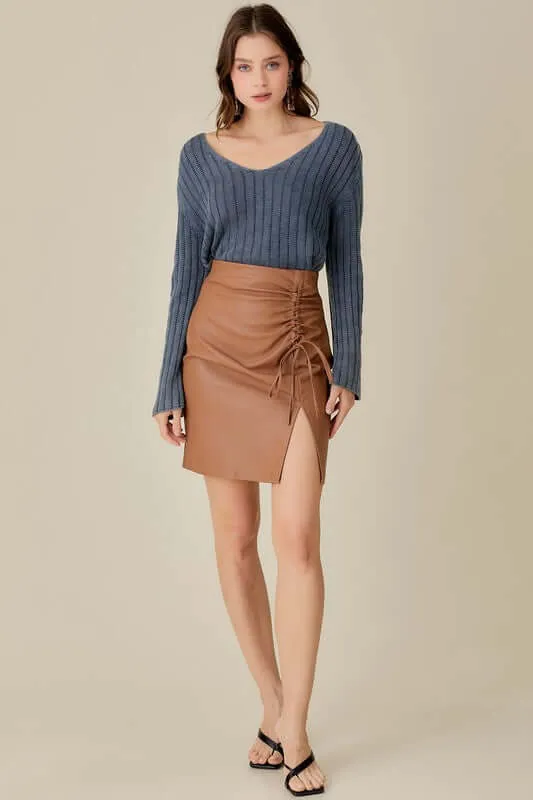 V Neck Washed Crop Sweater