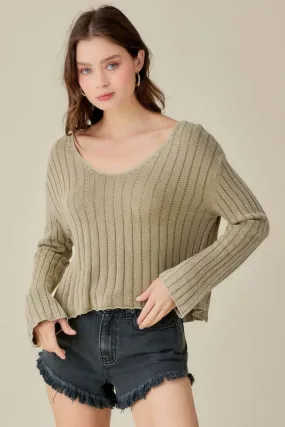 V Neck Washed Crop Sweater