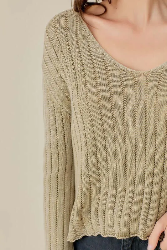 V Neck Washed Crop Sweater