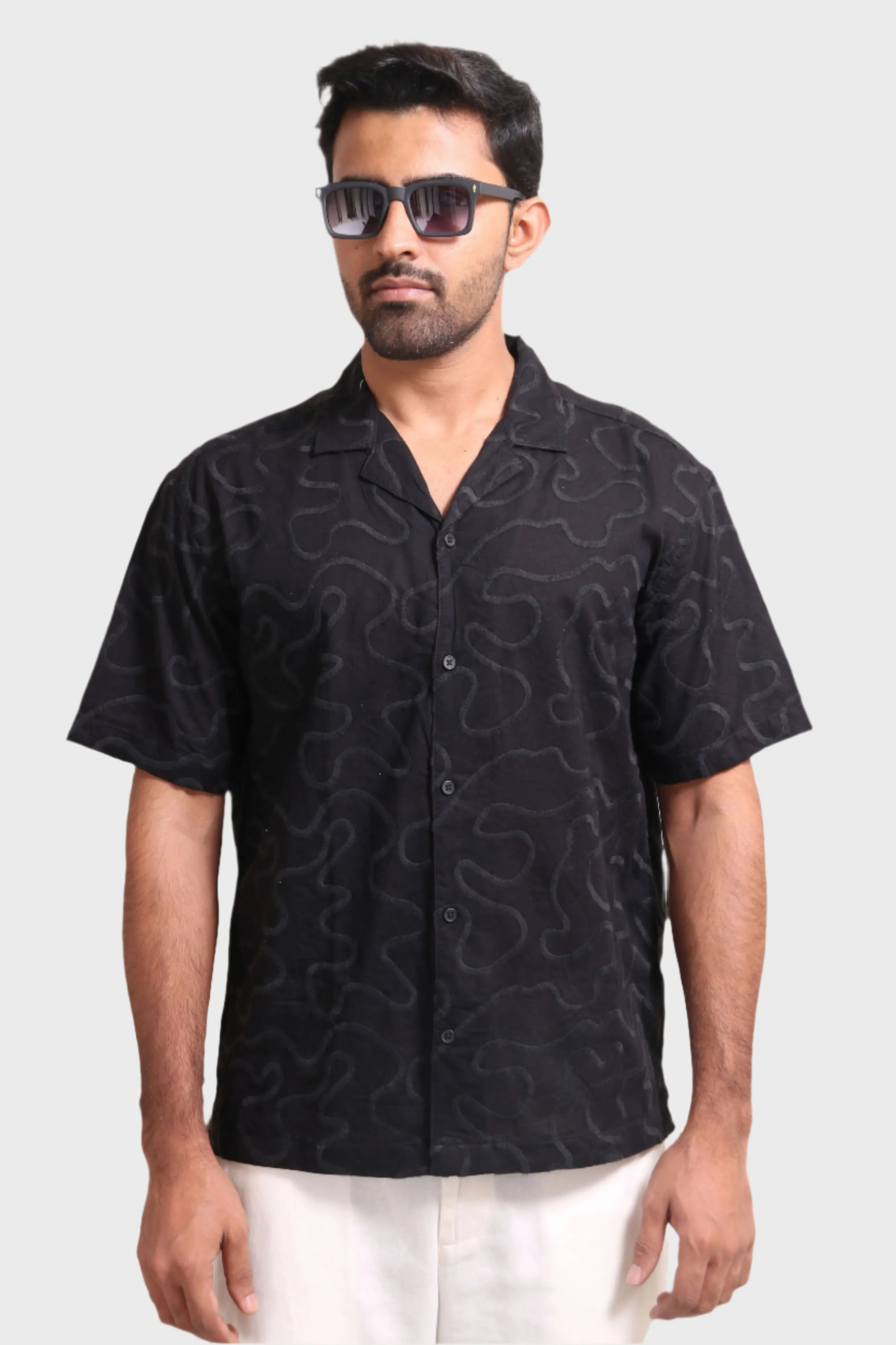 XKIND BLACK EMBROIDERED RELAXED FIT SHIRT